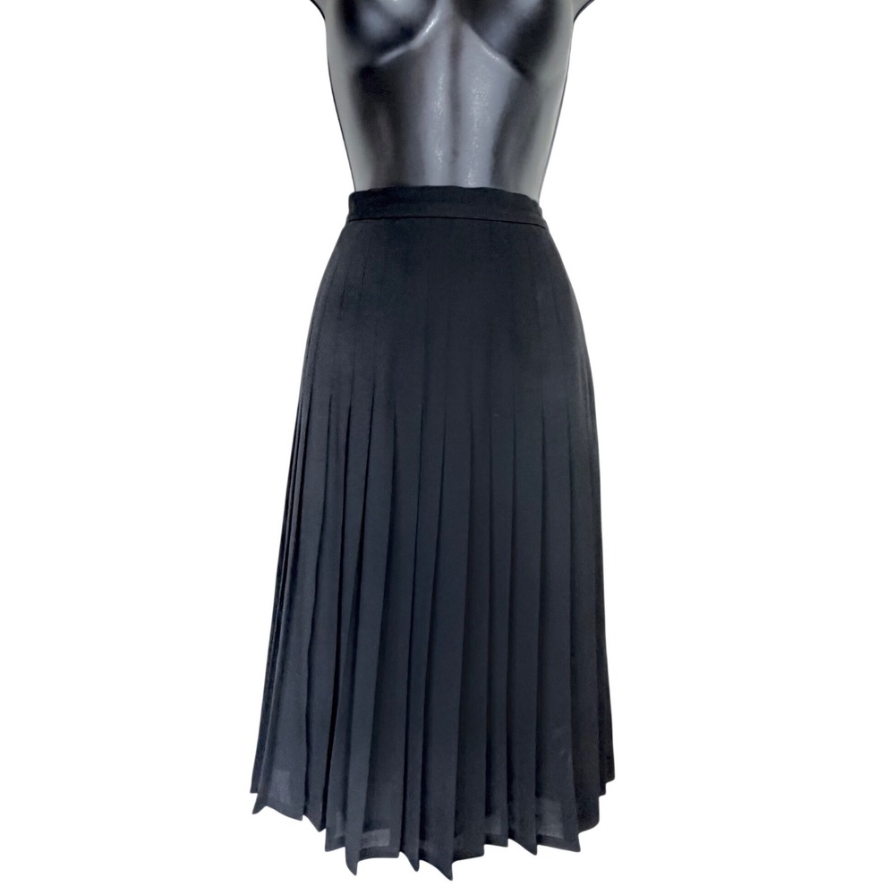 Vintage 90s Jaeger Made in Great Britain Black Pleated Crepe Midi Skirt